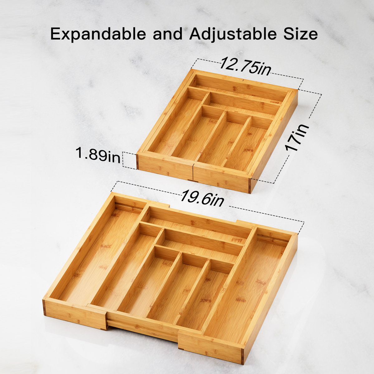 Luzius Bamboo Adjustable Expandable 8 Slot Flatware Drawer Organizer Silverware Organizer for Kitchen Utensils